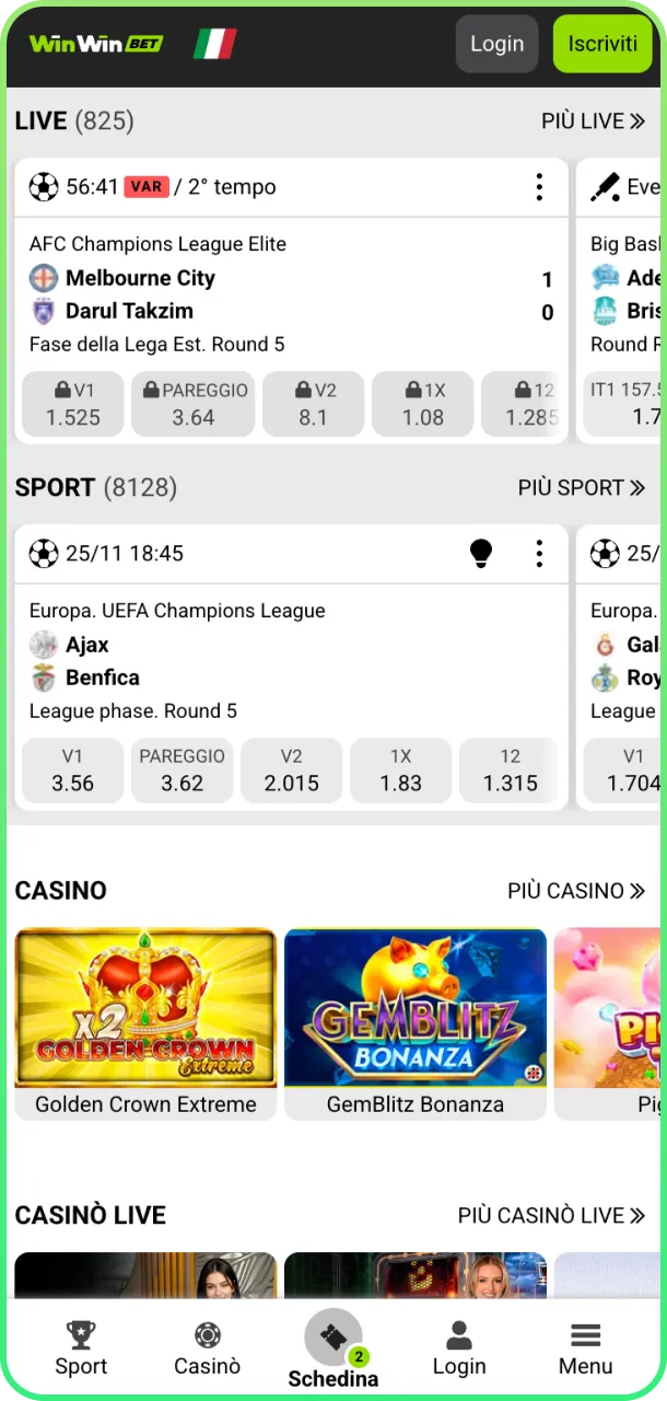 Apri app Android e scopri giochi su WinWin.