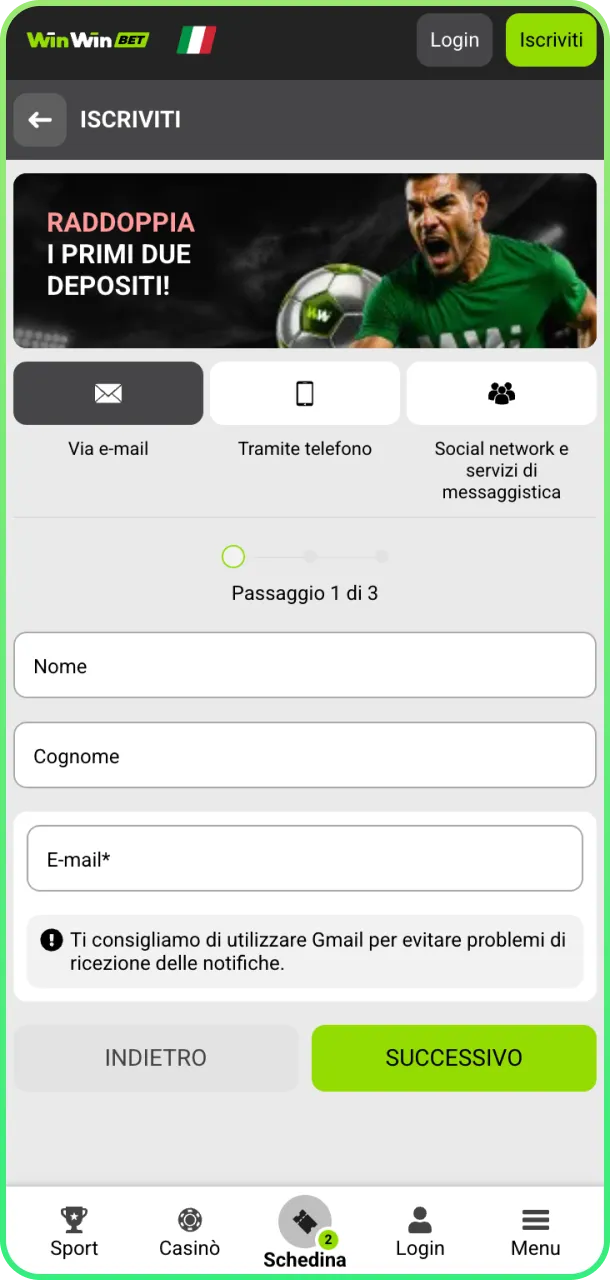 Apri app iOS e accedi subito a WinWin.