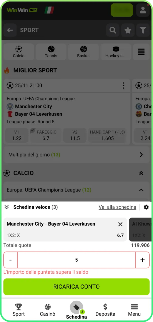 Aggiungi coupon e vinci con scommesse su WinWin.