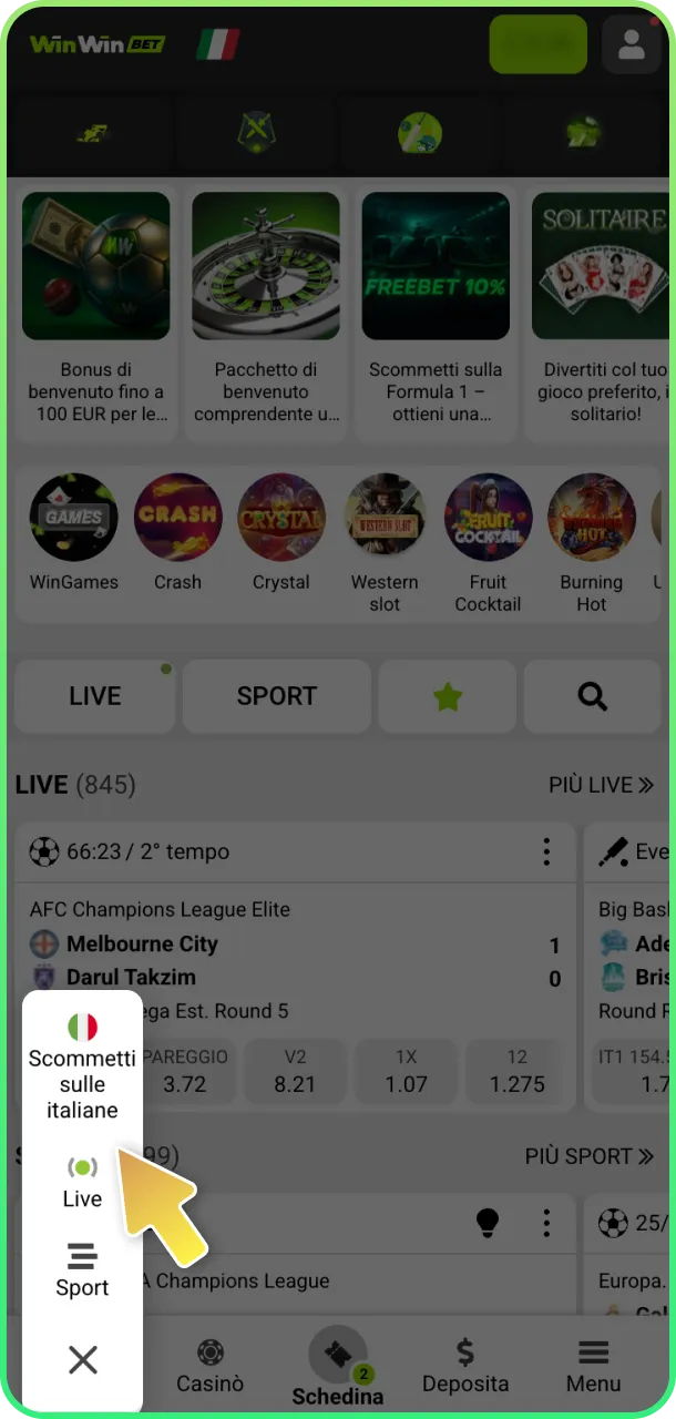 Scegli sport e piazza scommesse emozionanti su WinWin.