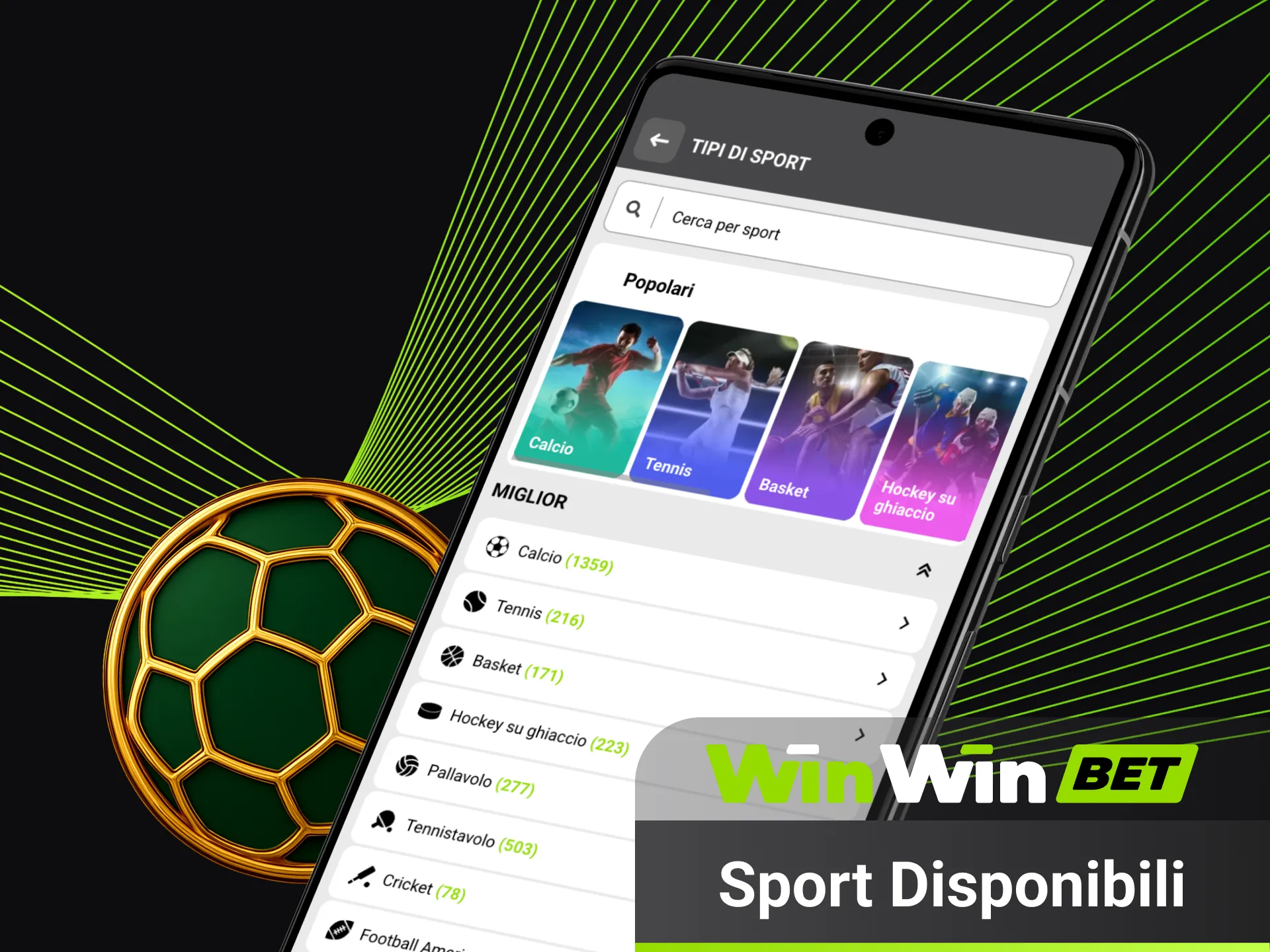Scopri tutti gli sport disponibili sull’app WinWin.