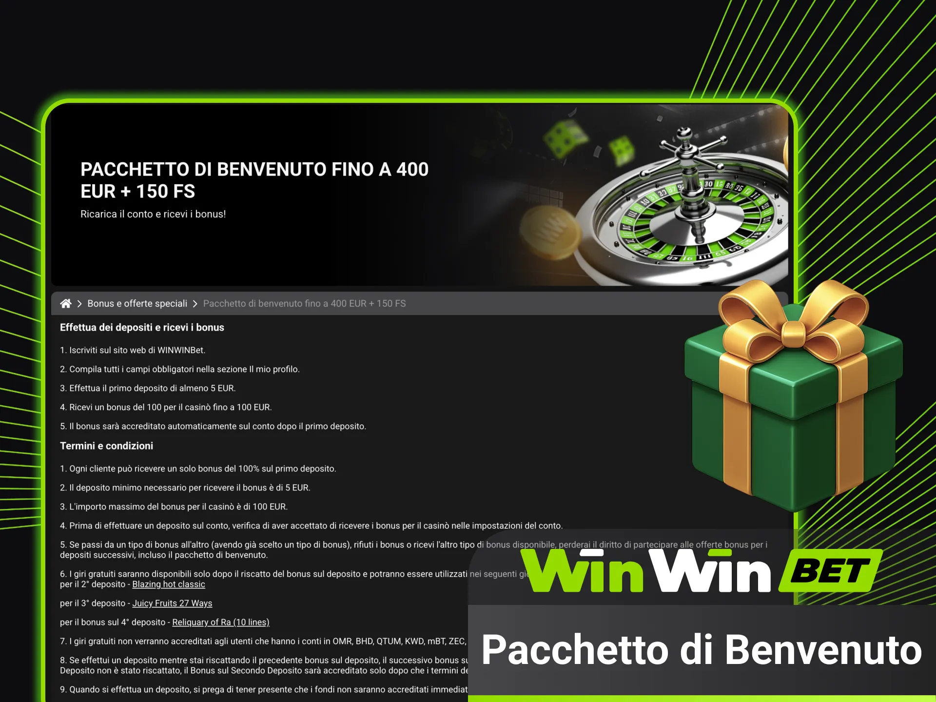 Ricevi pacchetto bonus e premi esclusivi su WinWin.