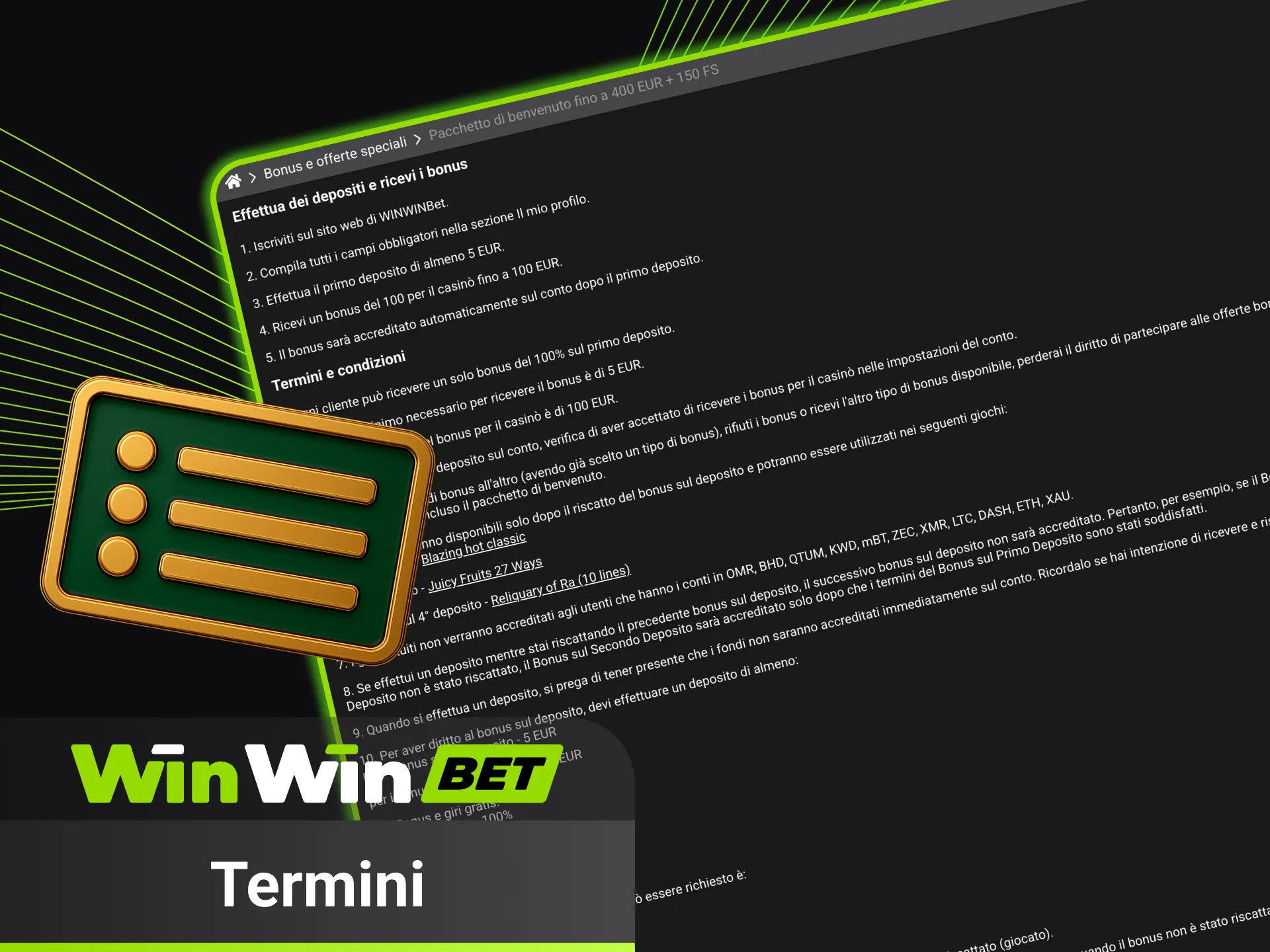 Consulta termini bonus e gioca responsabilmente su WinWin.