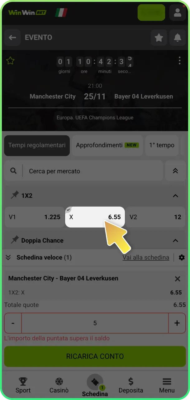 Aggiungi coupon e aumenta vincite sulle scommesse calcio su WinWin.