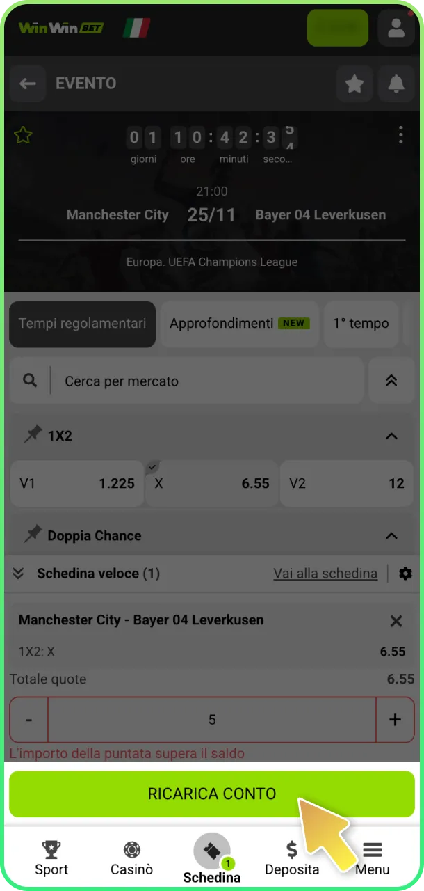 Conferma scommessa calcio e vinci subito su WinWin.
