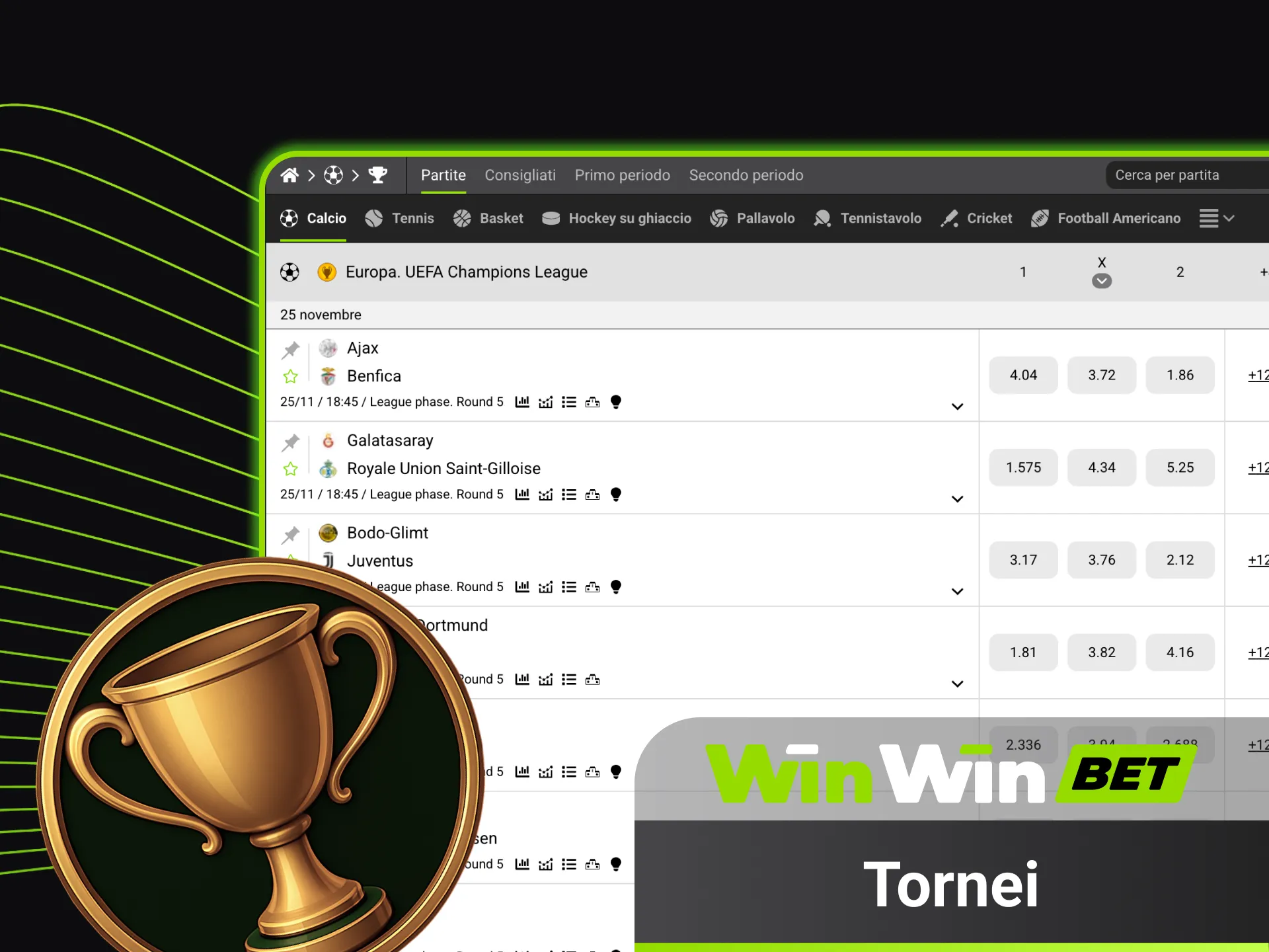 Partecipa a tornei calcio e vinci premi su WinWin.