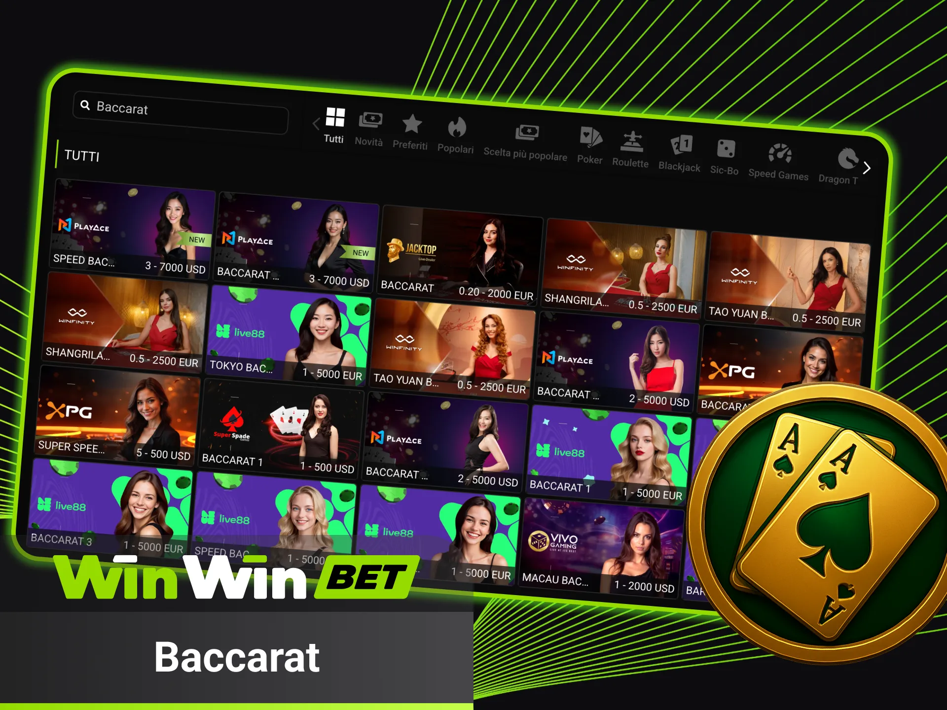 Gioca a Baccarat live e vinci emozioni su WinWin.