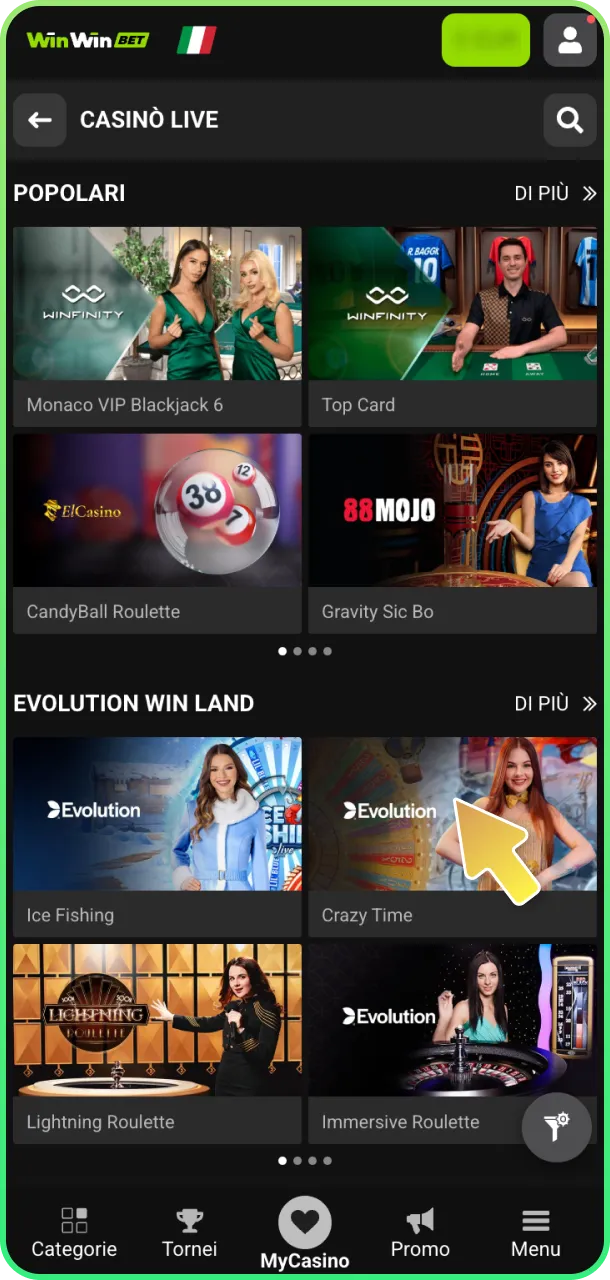 Entra nella sezione casinò live e scopri WinWin.