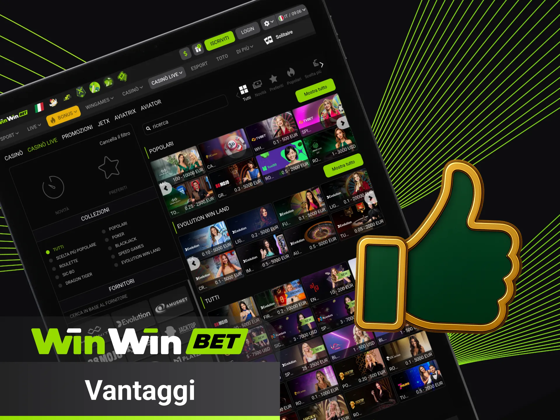 Scopri vantaggi esclusivi del casinò live su WinWin.