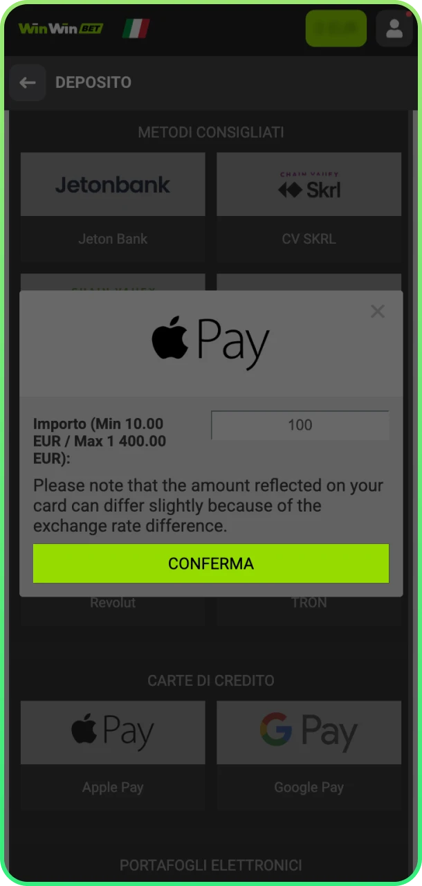 Autentica il pagamento e inizia a vincere su WinWin.