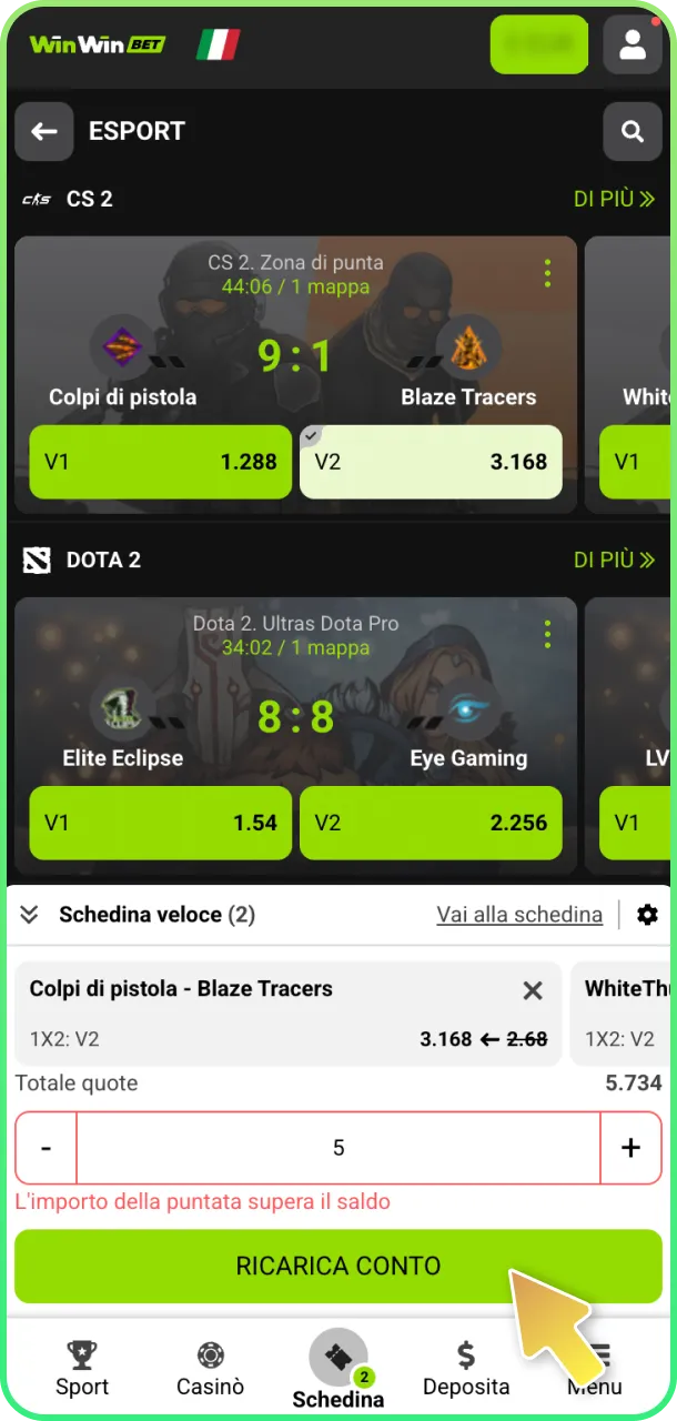 Apri app e punta sugli eSports con WinWin.
