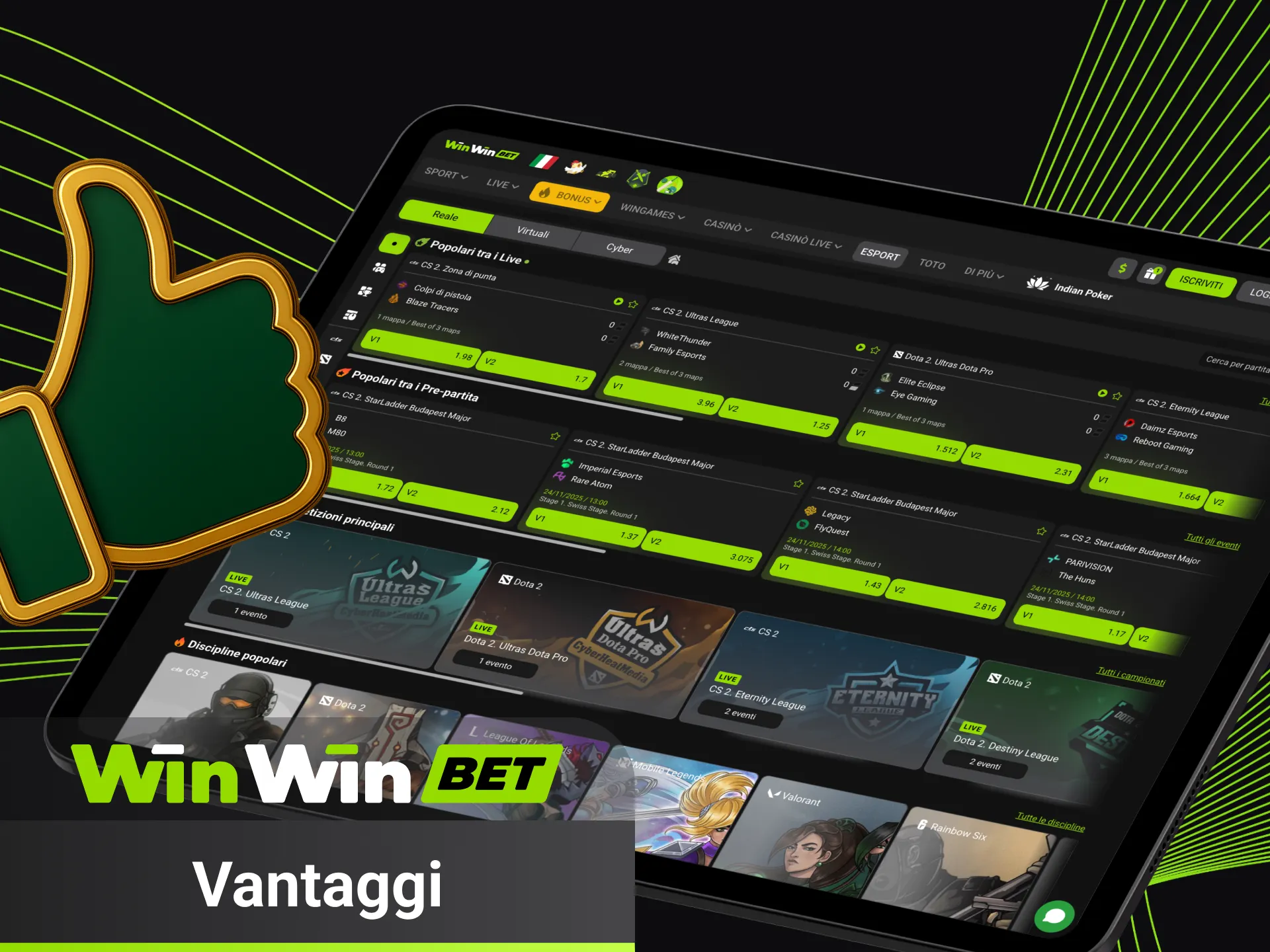 Scopri vantaggi esclusivi degli eSports disponibili su WinWin.