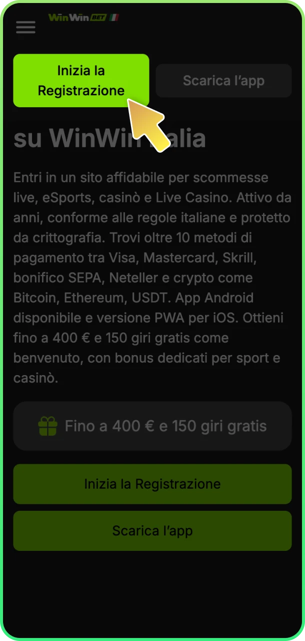 Registrati su WinWin e inizia a scommettere ora.
