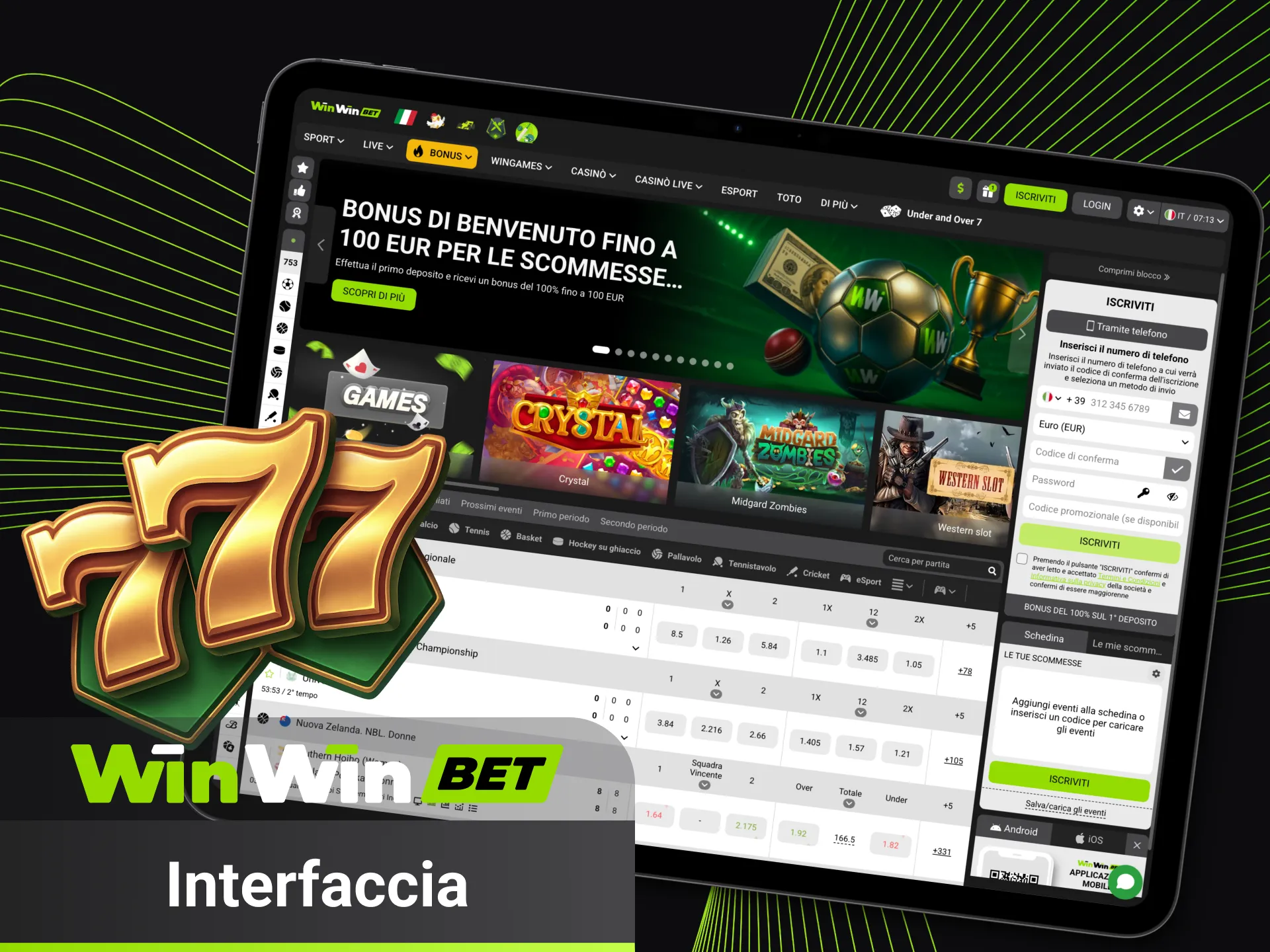 Interfaccia intuitiva WinWin per un gioco coinvolgente.