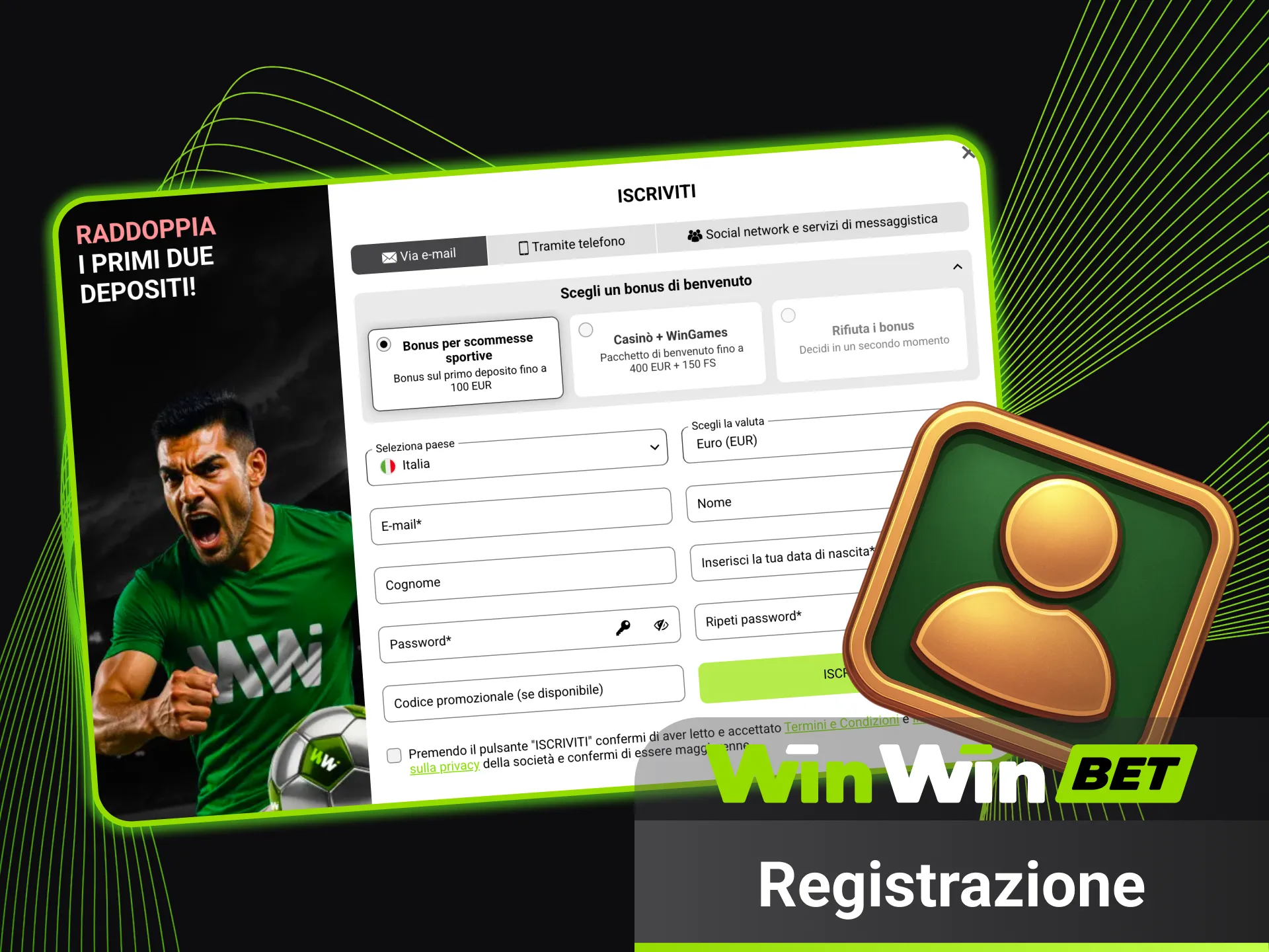 Registrati facilmente e scopri le sorprese di WinWin.