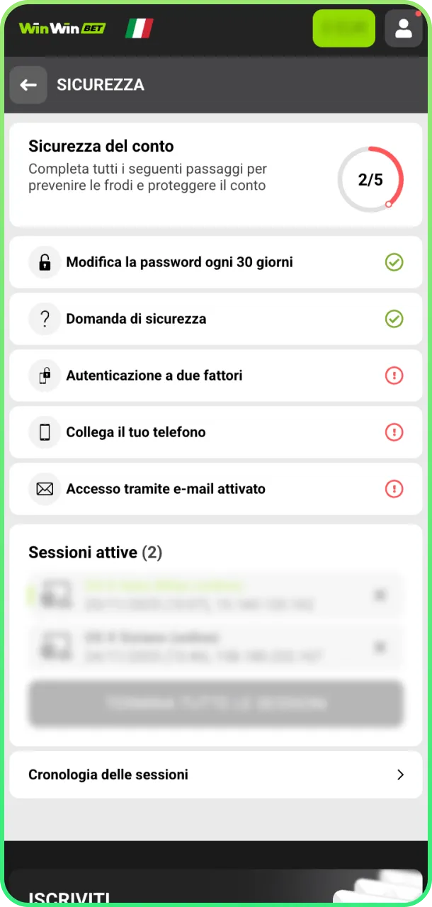 Imposta PIN per sicurezza app e gioca su WinWin.