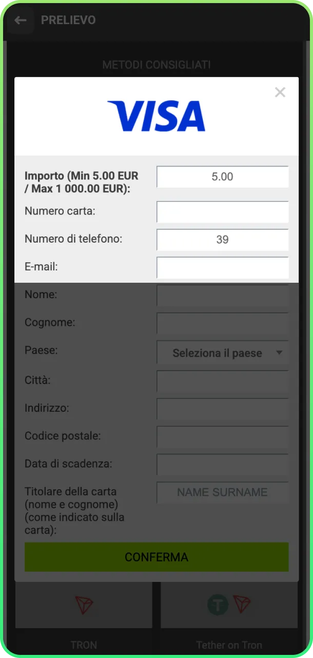 Inserisci importo e preleva facilmente con WinWin.