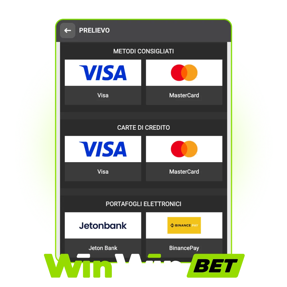 Accedi alla sezione principale prelievi e gioca su WinWin.