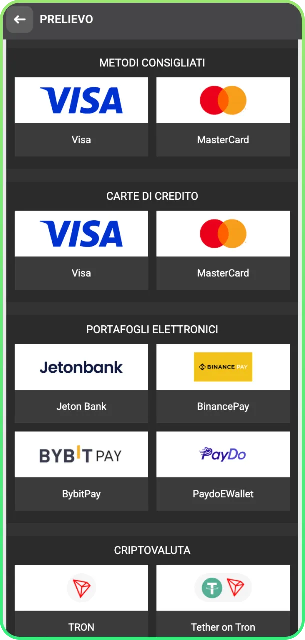 Scegli metodo prelievo veloce e sicuro su WinWin.