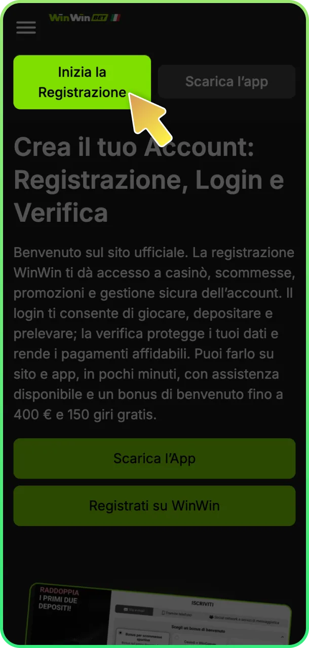 Apri app e registrati subito su WinWin per giocare.
