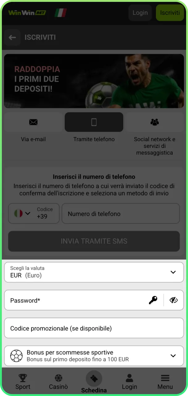 Imposta password e limiti per giocare sicuro su WinWin.