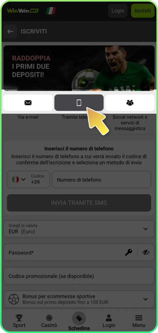 Scegli metodo di accesso e accedi facilmente a WinWin.