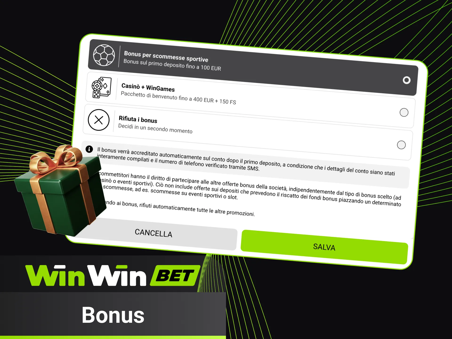 Completa registrazione e ottieni subito bonus WinWin.