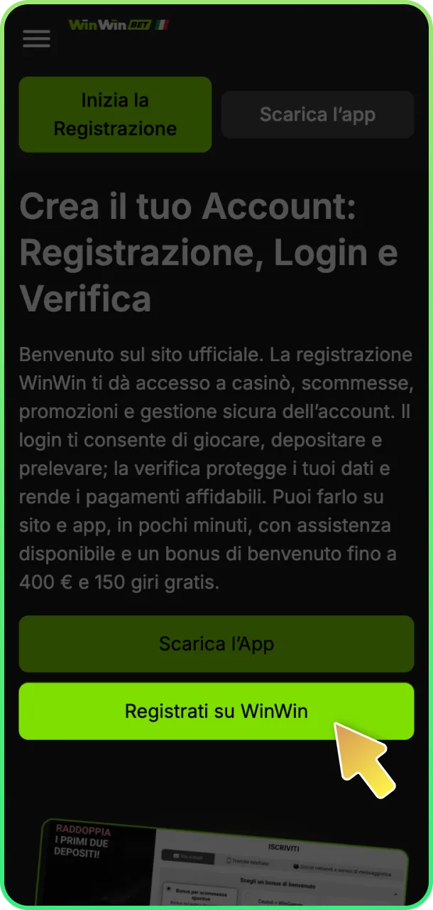 Clicca pulsante e segui istruzioni per giocare su WinWin.