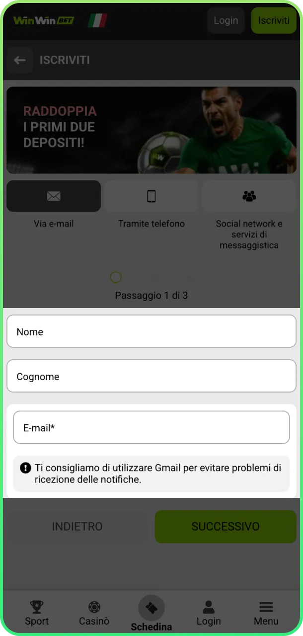 Inserisci dati correttamente e accedi a WinWin.