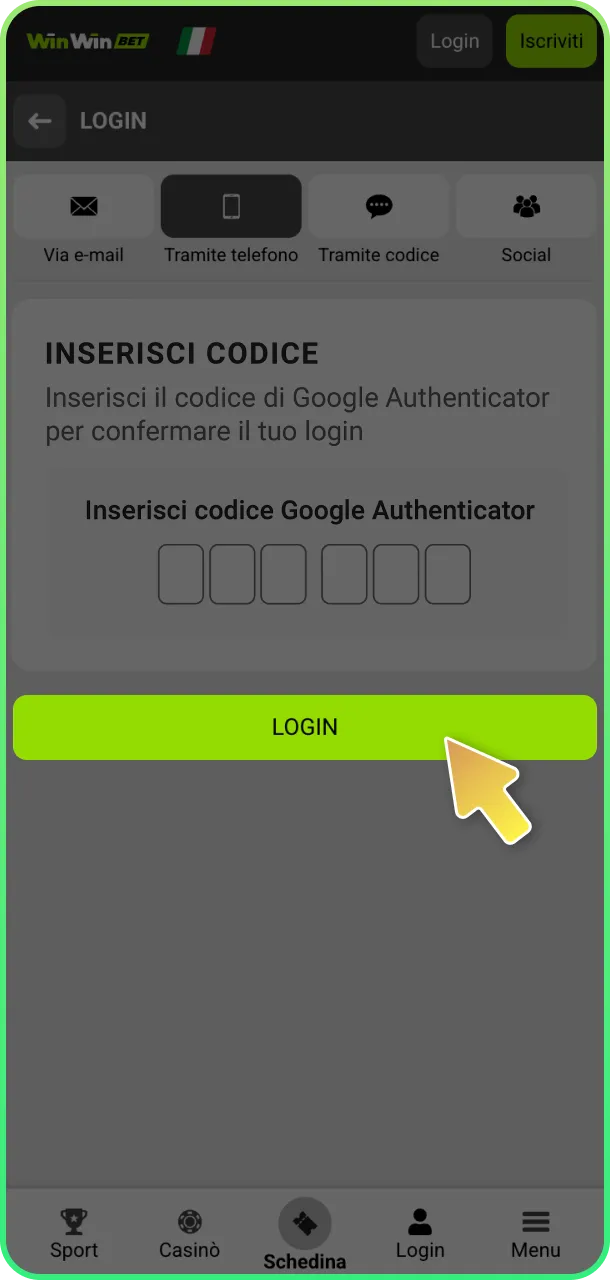 Entra nel conto e gioca subito con WinWin.
