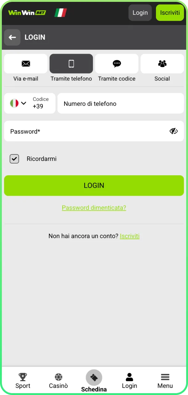 Inserisci dati login e accedi facilmente a WinWin.
