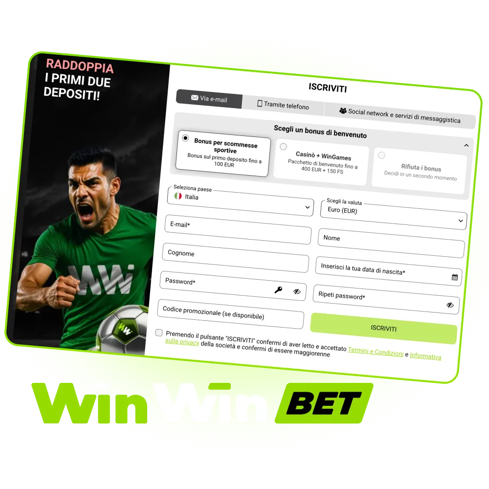 Accedi alla registrazione principale e inizia a giocare WinWin.