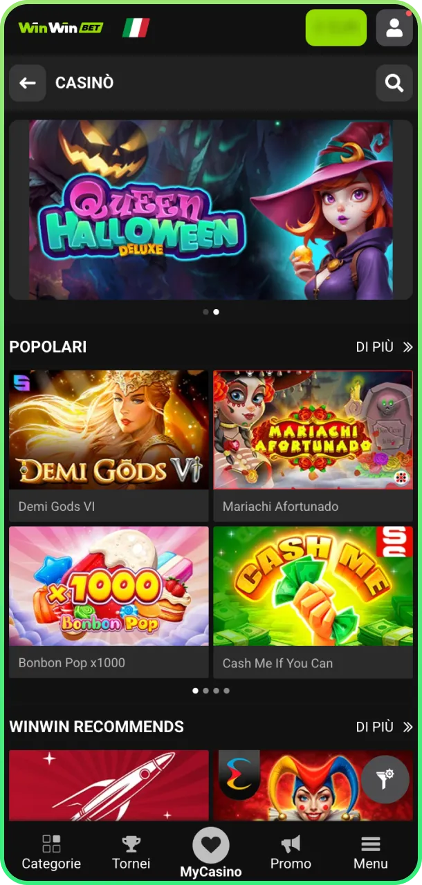 Entra nella lobby slot e scegli giochi su WinWin.