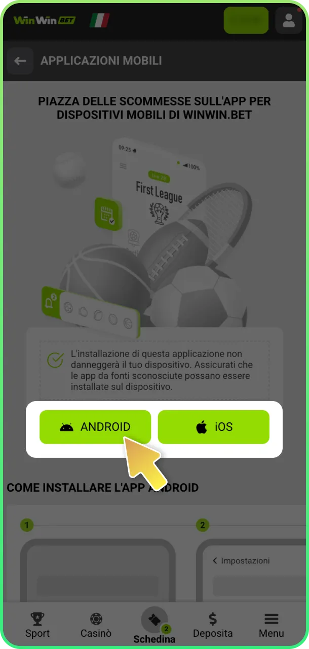 Scegli sistema e installa app tennis su WinWin.